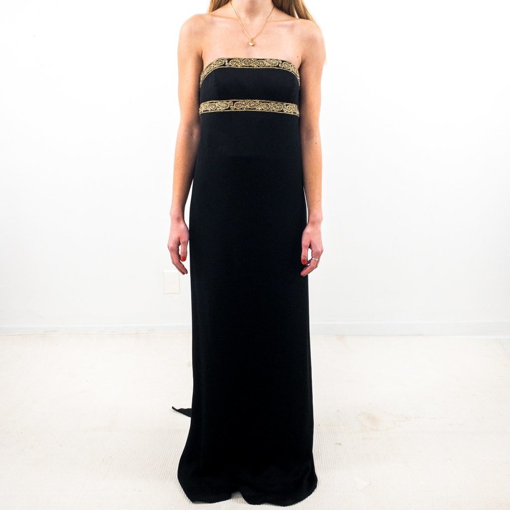 Marchesa 2 Silk Goddess Formal Maxi Gown Black